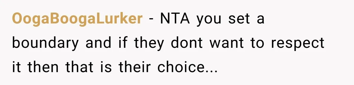 OogaBoogaLurker − NTA you set a boundary and if they dont want to respect it then that is their choice...