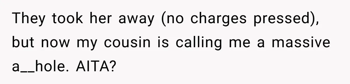 They took her away (no charges pressed), but now my cousin is calling me a massive a__hole. AITA?
