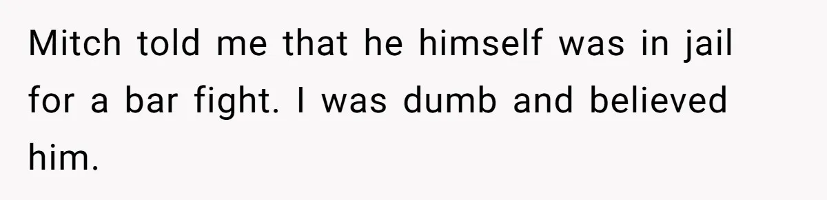 Man Makes A Cruel Comment About A Miscarriage, Woman Exposes His Past To His New Wife Mitch told me that he himself was in jail for a bar fight. I was dumb and believed him.