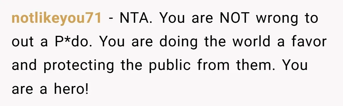 Man Makes A Cruel Comment About A Miscarriage, Woman Exposes His Past To His New Wife notlikeyou71 − NTA. You are NOT wrong to out a P*do. You are doing the world a favor and protecting the public from them. You are a hero!