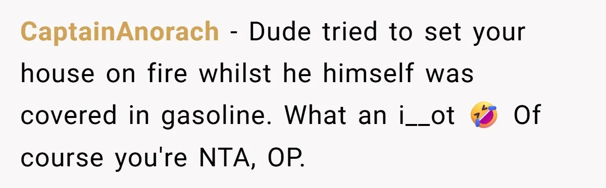 Man Makes A Cruel Comment About A Miscarriage, Woman Exposes His Past To His New Wife CaptainAnorach − Dude tried to set your house on fire whilst he himself was covered in gasoline. What an i__ot 🤣 Of course you're NTA, OP.