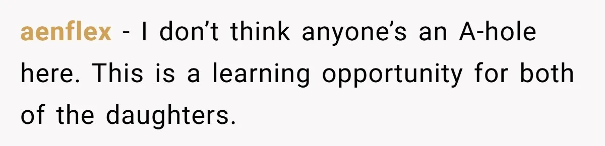 aenflex − I don’t think anyone’s an A-hole here. This is a learning opportunity for both of the daughters.