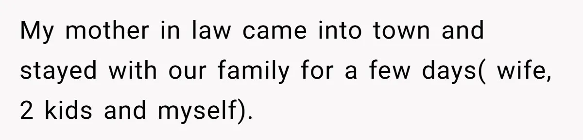 My mother in law came into town and stayed with our family for a few days( wife, 2 kids and myself).