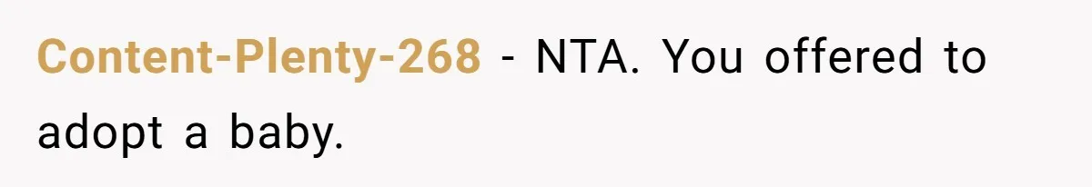 Content-Plenty-268 − NTA. You offered to adopt a baby.