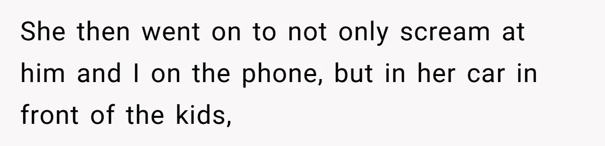 She then went on to not only scream at him and I on the phone, but in her car in front of the kids,