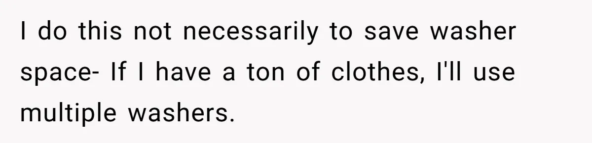 I do this not necessarily to save washer space- If I have a ton of clothes, I'll use multiple washers.