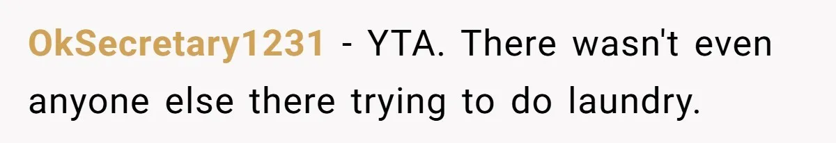 OkSecretary1231 − YTA. There wasn't even anyone else there trying to do laundry.