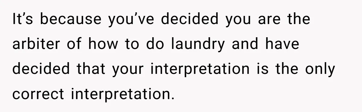 It’s because you’ve decided you are the arbiter of how to do laundry and have decided that your interpretation is the only correct interpretation.