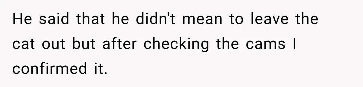 He said that he didn't mean to leave the cat out but after checking the cams I confirmed it.