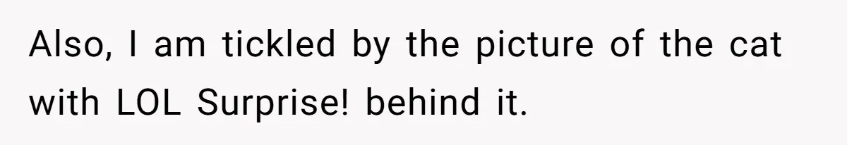 Also, I am tickled by the picture of the cat with LOL Surprise! behind it.