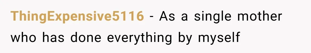 ThingExpensive5116 − As a single mother who has done everything by myself