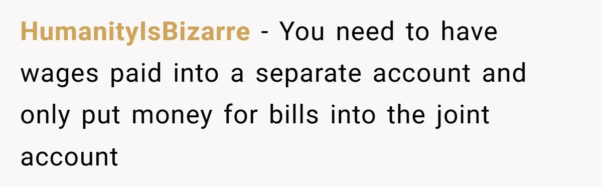 HumanityIsBizarre − You need to have wages paid into a separate account and only put money for bills into the joint account
