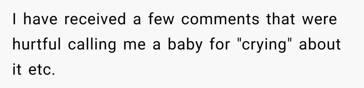 I have received a few comments that were hurtful calling me a baby for "crying" about it etc.