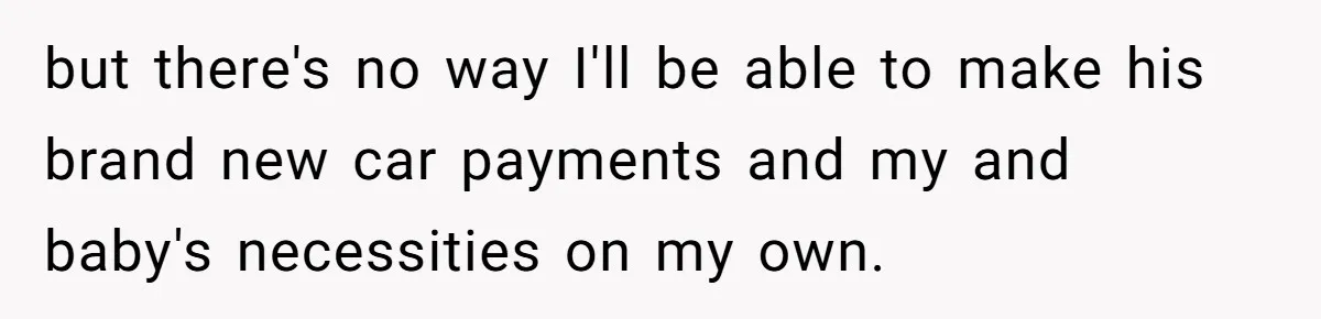 Woman Faces Hardship: Baby On The Way, No Stable Income, Fiancé Wants To Quit Without Secure Plan but there's no way I'll be able to make his brand new car payments and my and baby's necessities on my own.
