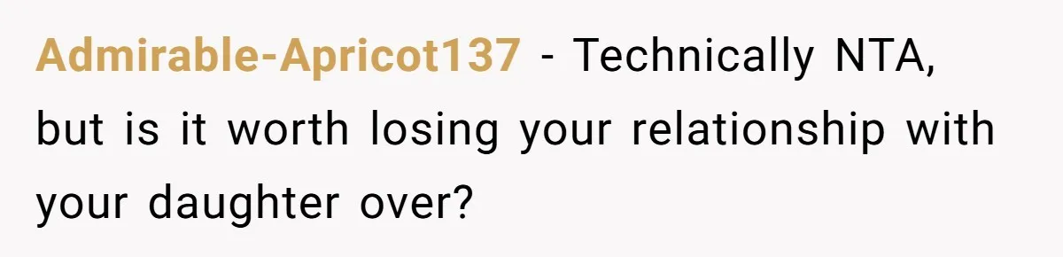 Admirable-Apricot137 − Technically NTA, but is it worth losing your relationship with your daughter over?