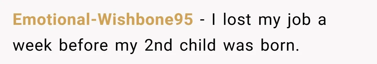 Woman Faces Hardship: Baby On The Way, No Stable Income, Fiancé Wants To Quit Without Secure Plan Emotional-Wishbone95 − I lost my job a week before my 2nd child was born.