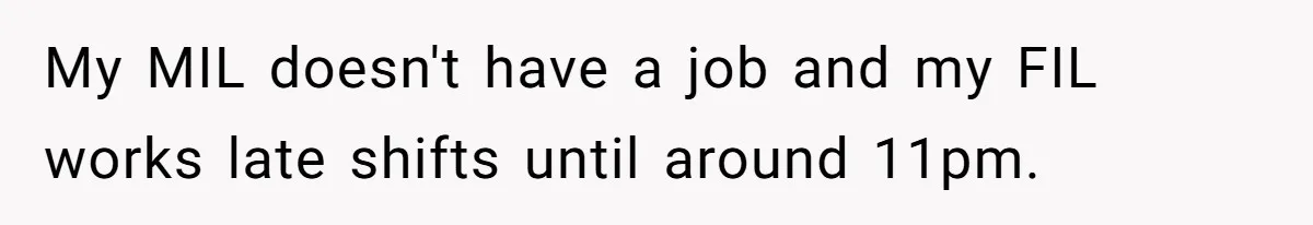 My MIL doesn't have a job and my FIL works late shifts until around 11pm.