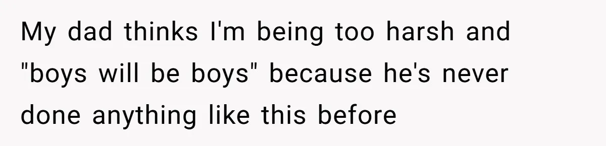 My dad thinks I'm being too harsh and "boys will be boys" because he's never done anything like this before