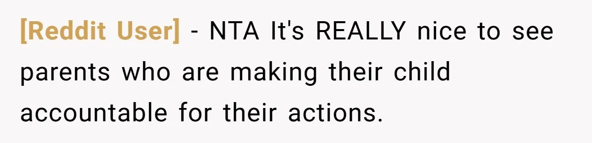 [Reddit User] − NTA It's REALLY nice to see parents who are making their child accountable for their actions.