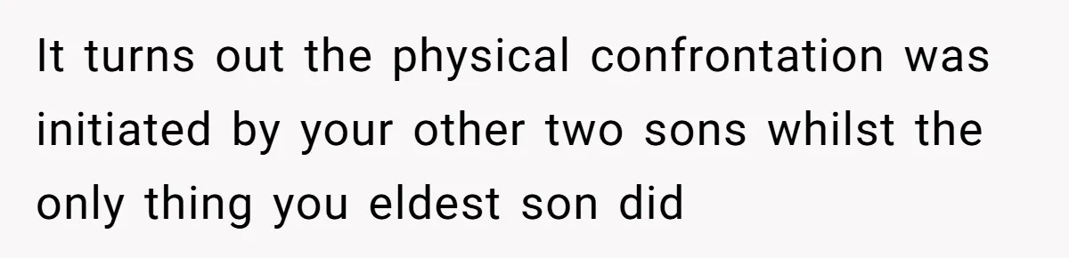 It turns out the physical confrontation was initiated by your other two sons whilst the only thing you eldest son did