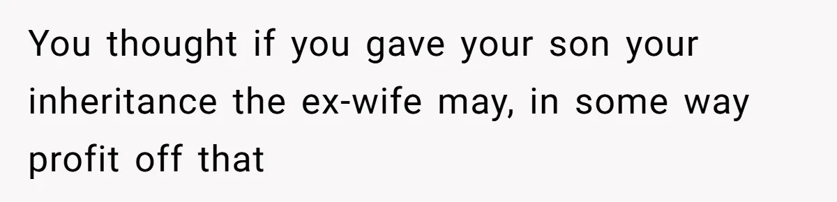 You thought if you gave your son your inheritance the ex-wife may, in some way profit off that