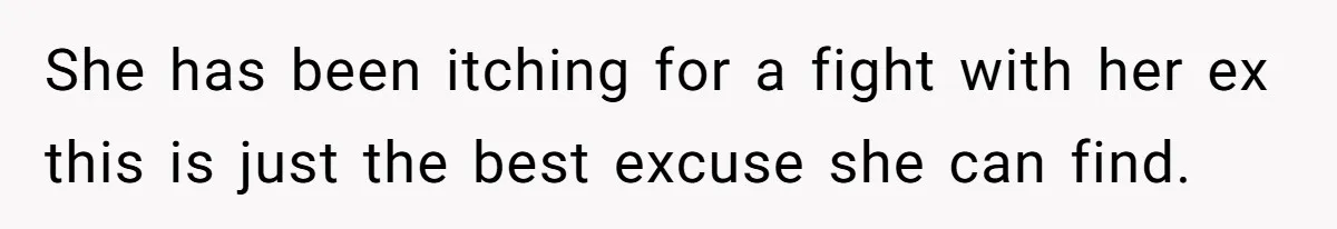 She has been itching for a fight with her ex this is just the best excuse she can find.