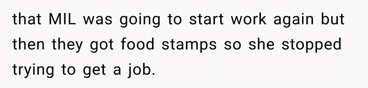 that MIL was going to start work again but then they got food stamps so she stopped trying to get a job.