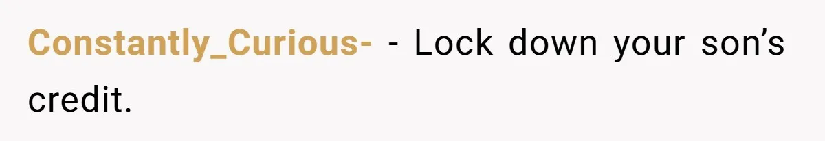 Constantly_Curious- − Lock down your son’s credit.