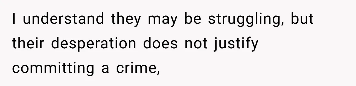 I understand they may be struggling, but their desperation does not justify committing a crime,