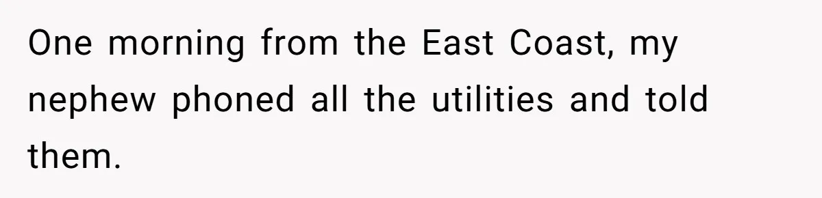 One morning from the East Coast, my nephew phoned all the utilities and told them.