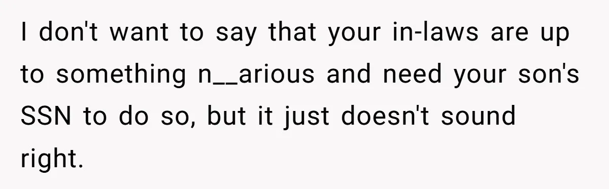 I don't want to say that your in-laws are up to something n__arious and need your son's SSN to do so, but it just doesn't sound right.