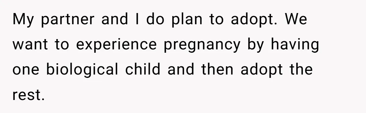 My partner and I do plan to adopt. We want to experience pregnancy by having one biological child and then adopt the rest.
