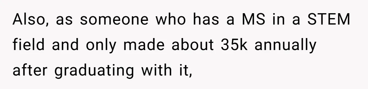 Also, as someone who has a MS in a STEM field and only made about 35k annually after graduating with it,