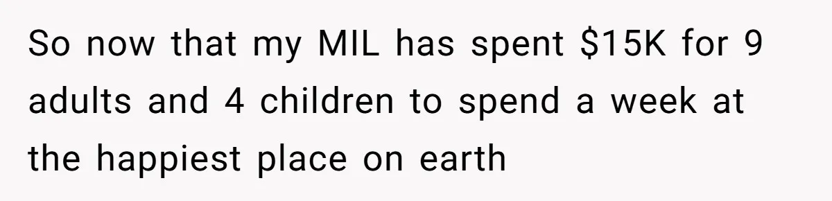 So now that my MIL has spent $15K for 9 adults and 4 children to spend a week at the happiest place on earth