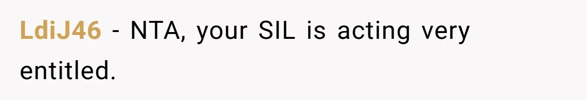 LdiJ46 − NTA, your SIL is acting very entitled.
