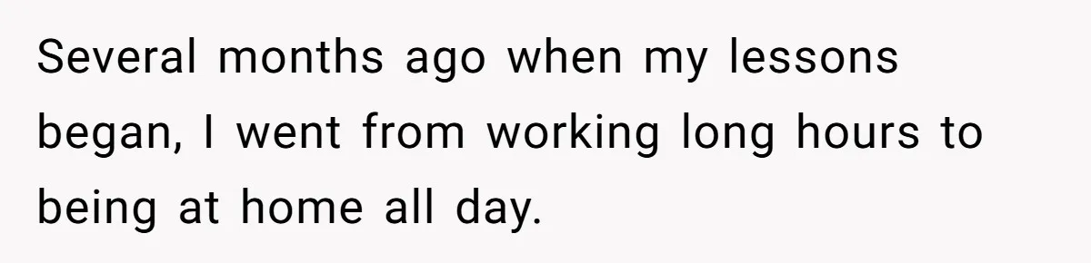 Several months ago when my lessons began, I went from working long hours to being at home all day.