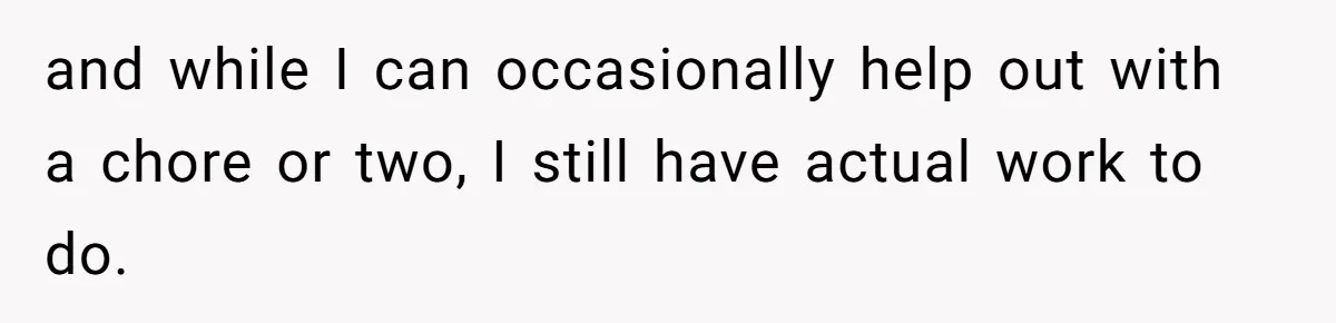 and while I can occasionally help out with a chore or two, I still have actual work to do.