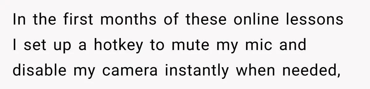 In the first months of these online lessons I set up a hotkey to mute my mic and disable my camera instantly when needed,