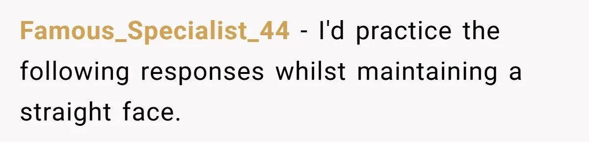 Famous_Specialist_44 − I'd practice the following responses whilst maintaining a straight face.