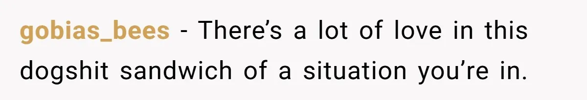 gobias_bees − There’s a lot of love in this dogshit sandwich of a situation you’re in.