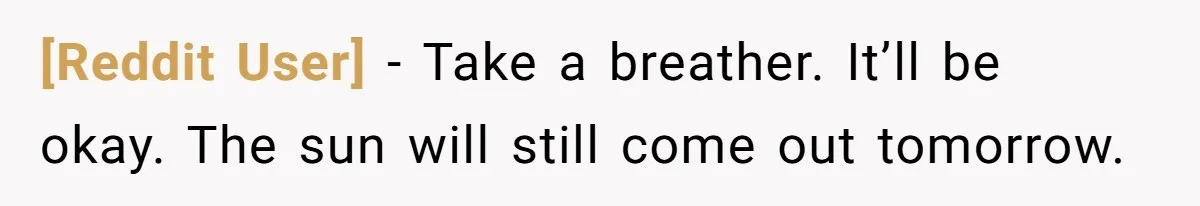 [Reddit User] − Take a breather. It’ll be okay. The sun will still come out tomorrow.