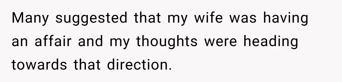 Many suggested that my wife was having an affair and my thoughts were heading towards that direction.