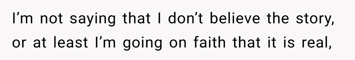 I’m not saying that I don’t believe the story, or at least I’m going on faith that it is real,