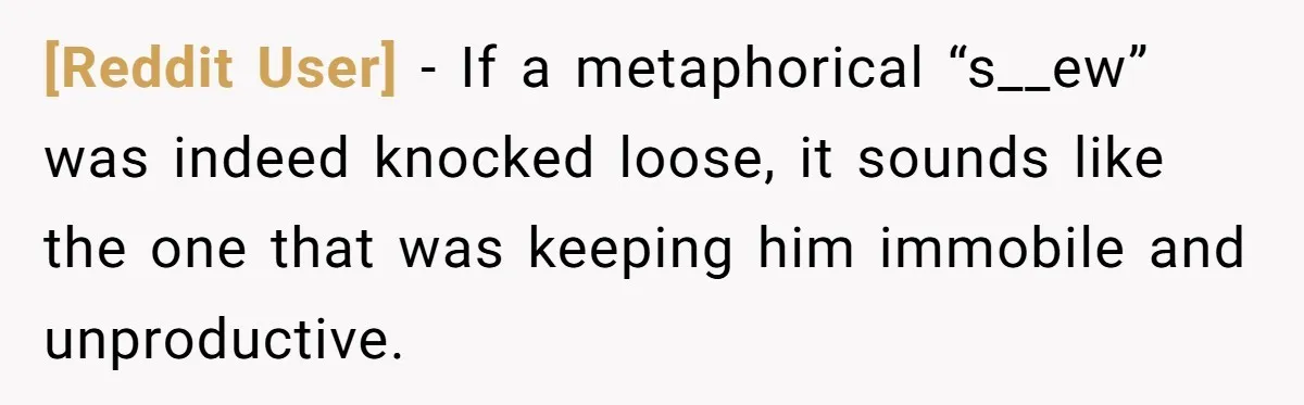 [Reddit User] − If a metaphorical “s__ew” was indeed knocked loose, it sounds like the one that was keeping him immobile and unproductive.