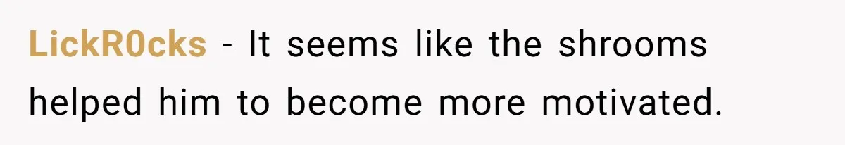LickR0cks − It seems like the shrooms helped him to become more motivated.