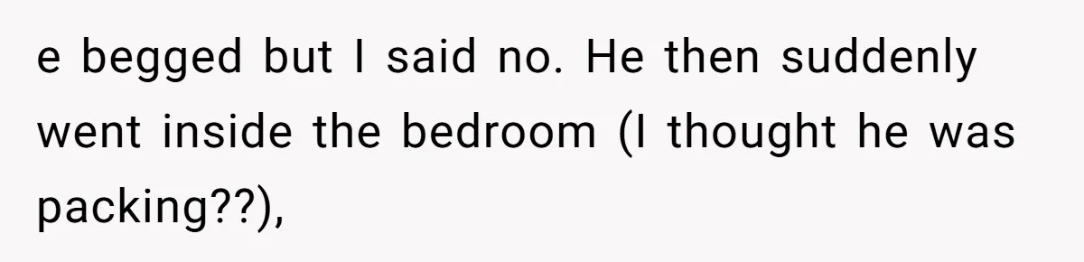 e begged but I said no. He then suddenly went inside the bedroom (I thought he was packing??),