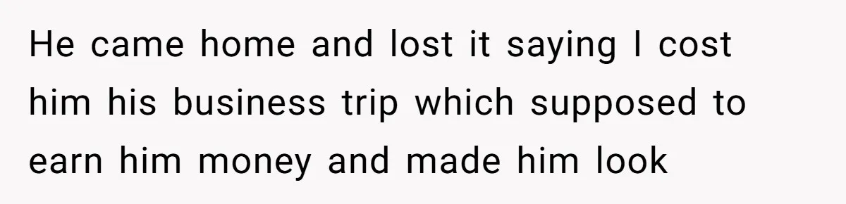 He came home and lost it saying I cost him his business trip which supposed to earn him money and made him look