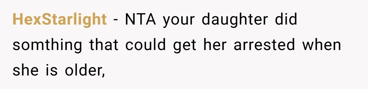 HexStarlight − NTA your daughter did somthing that could get her arrested when she is older,
