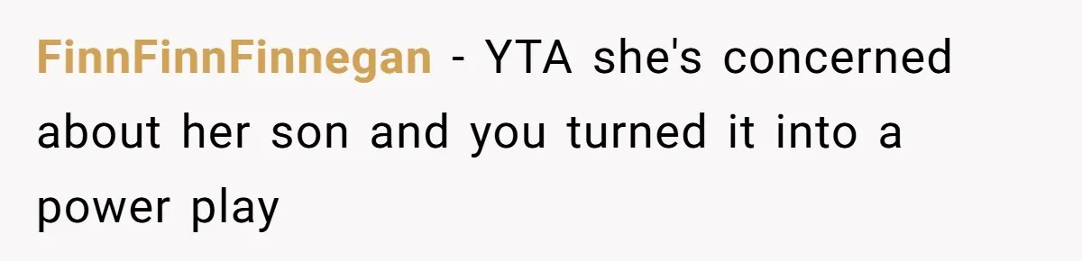 FinnFinnFinnegan − YTA she's concerned about her son and you turned it into a power play