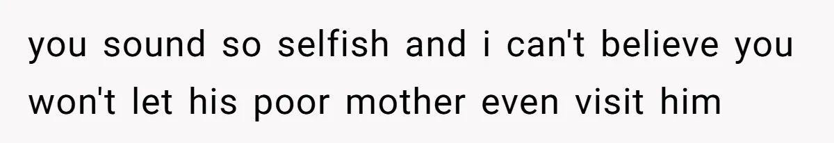 you sound so selfish and i can't believe you won't let his poor mother even visit him
